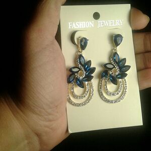 Yawning Blue Earrings crystal dangle gold